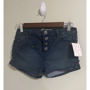 Free People Lone Ranger Button Fly Lace Up Coated Black Denim Shorts Size 26